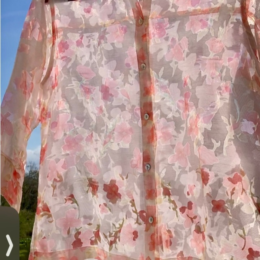 Notations Petite Floral Linen Blend Button-Up Blouse PL - Picture 4 of 10